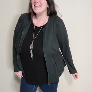 Lane Bryant Green Zip Front Peplum Blazer 18 Plus
